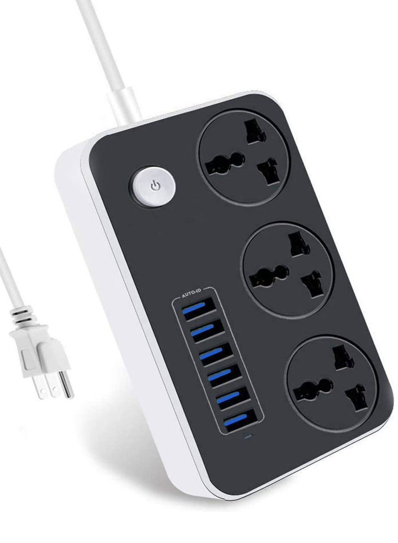 Power Strip with USB Ports，Universal Flat Plug，Power Socket with 6 Quick USB Port (5V 3.4A 17W) & 3 Outlets，6.5ft Heavy Duty Extension Cord，Overload Surge Protection，MAX 10A / 220V / 2500W - Image 1