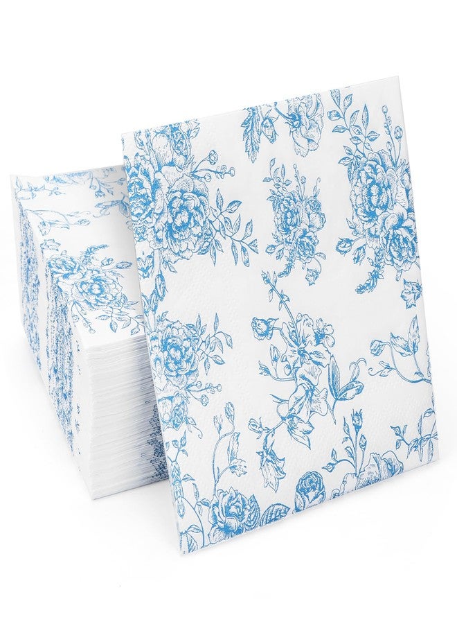 YOCHANDA 100 Pack Blue Floral Cocktail Napkins, Guest Hand Towels Disposable for Bathroom, Blue Floral Paper Napkins for Bridal and Baby Shower, Tea Party, Garden Party, Birthday Party - Image 1