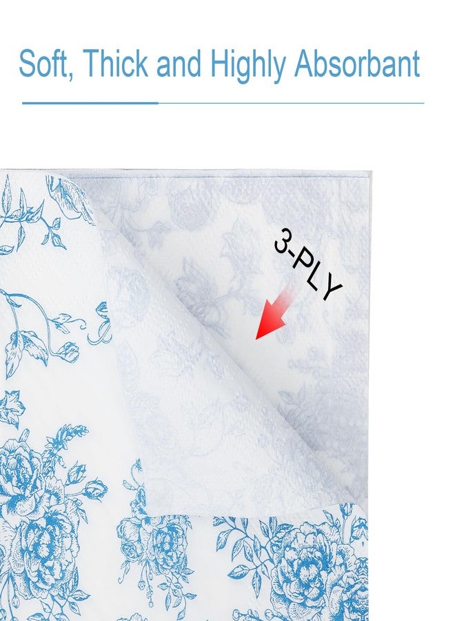 YOCHANDA 100 Pack Blue Floral Cocktail Napkins, Guest Hand Towels Disposable for Bathroom, Blue Floral Paper Napkins for Bridal and Baby Shower, Tea Party, Garden Party, Birthday Party - Image 3