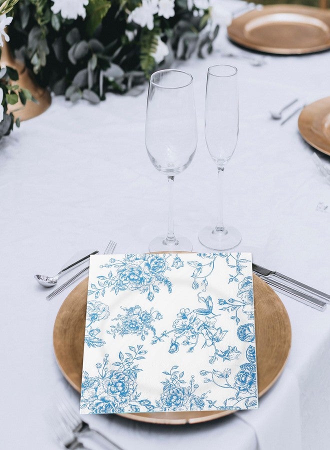 YOCHANDA 100 Pack Blue Floral Cocktail Napkins, Guest Hand Towels Disposable for Bathroom, Blue Floral Paper Napkins for Bridal and Baby Shower, Tea Party, Garden Party, Birthday Party - Image 5