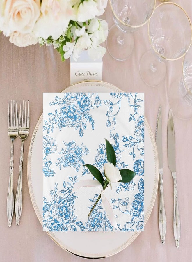YOCHANDA 100 Pack Blue Floral Cocktail Napkins, Guest Hand Towels Disposable for Bathroom, Blue Floral Paper Napkins for Bridal and Baby Shower, Tea Party, Garden Party, Birthday Party - Image 4