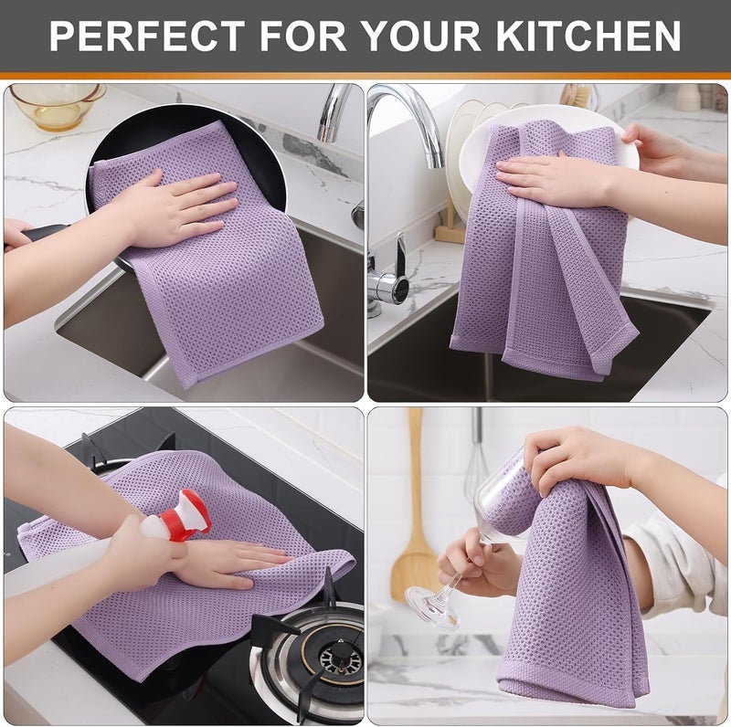 Kitinjoy 100 Cotton Waffle Weave Kitchen Towels 4Pack Super Soft and Absorbent Dish Towels for Drying Dishes Kitchen Hand Towels 13 in x 28 in Lavender - Image 4