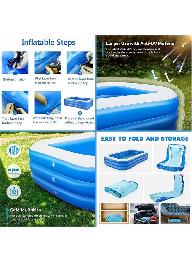 Beauenty Inflatable Swimming Pool With Pump, Full-Sized Thickened Blow-Up Pool For Kids Adults, BPA-Free Kiddie Pools For Family Garden, Backyard, Summer Water Party, Indoor Outdoor,Lawn (210 * 135 * 55CM) - Image 4