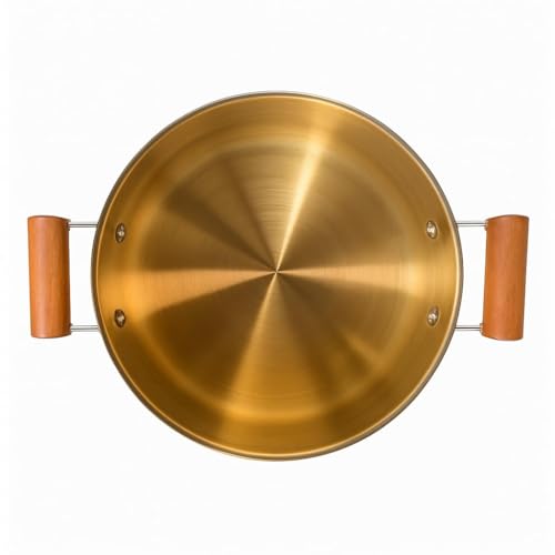 Kruvad Traditional Hammered Pital Kadai with Wooden Handle – Handcrafted Brass Kadhai for Cooking & Serving Indian Cookware for Veg & Non-Veg Dishes Durable Kitchen Utensil with - Image 3