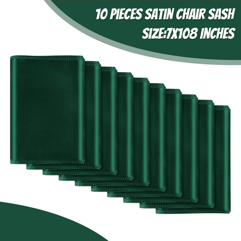 Bouiexye Bouiexye 10 PCS Forest Green Satin Chair Sashes Bows Universal Chair Ribbon Ties Back Sash for Wedding Party Reception Events Banquets Hotel Event Chair Cover Decoration (7x108 inch)  - Image 2