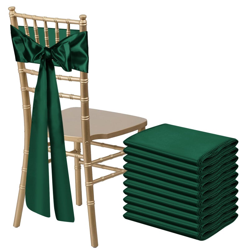 Bouiexye Bouiexye 10 PCS Forest Green Satin Chair Sashes Bows Universal Chair Ribbon Ties Back Sash for Wedding Party Reception Events Banquets Hotel Event Chair Cover Decoration (7x108 inch)  - Image 1