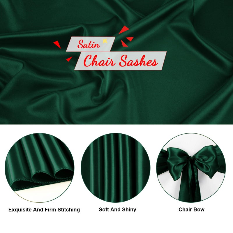 Bouiexye Bouiexye 10 PCS Forest Green Satin Chair Sashes Bows Universal Chair Ribbon Ties Back Sash for Wedding Party Reception Events Banquets Hotel Event Chair Cover Decoration (7x108 inch)  - Image 3