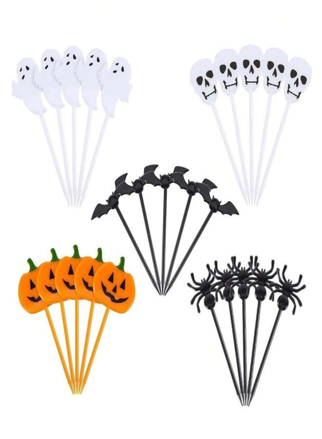 SETRUE 50 Pcs Halloween Fruit Food Picks, Cute Ghost Pumpkin Bat Toothpicks Cartoon Pattern Fruit Pick for Cake Halloween Party Decoration Supply - Image 5