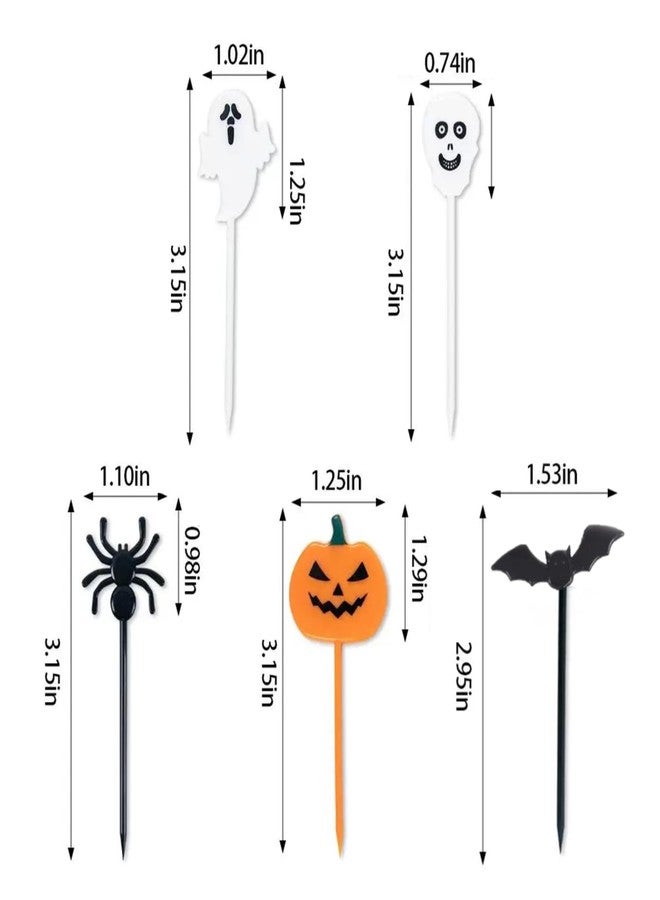 SETRUE 50 Pcs Halloween Fruit Food Picks, Cute Ghost Pumpkin Bat Toothpicks Cartoon Pattern Fruit Pick for Cake Halloween Party Decoration Supply - Image 4