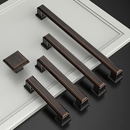 Amerdeco 10 Pack Oil Rubbed Bronze Cabinet Pulls 3-3/4 Inch(96mm) Hole Center Cabinet Hardware Kitchen Cabinet Handles for Bathroom Drawer Pulls Dresser Pulls ZH0001 - Image 2