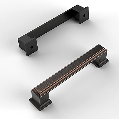 Amerdeco 10 Pack Oil Rubbed Bronze Cabinet Pulls 3-3/4 Inch(96mm) Hole Center Cabinet Hardware Kitchen Cabinet Handles for Bathroom Drawer Pulls Dresser Pulls ZH0001 - Image 1