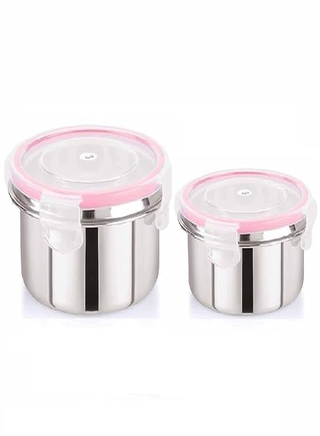 ODMART Stainless Steel Leak Proof Click & Seal Tiffin Containers Set Airtight Lunch Box Rust Free Easy Grip Compact Food Storage (500ml + 250ml) - Image 1