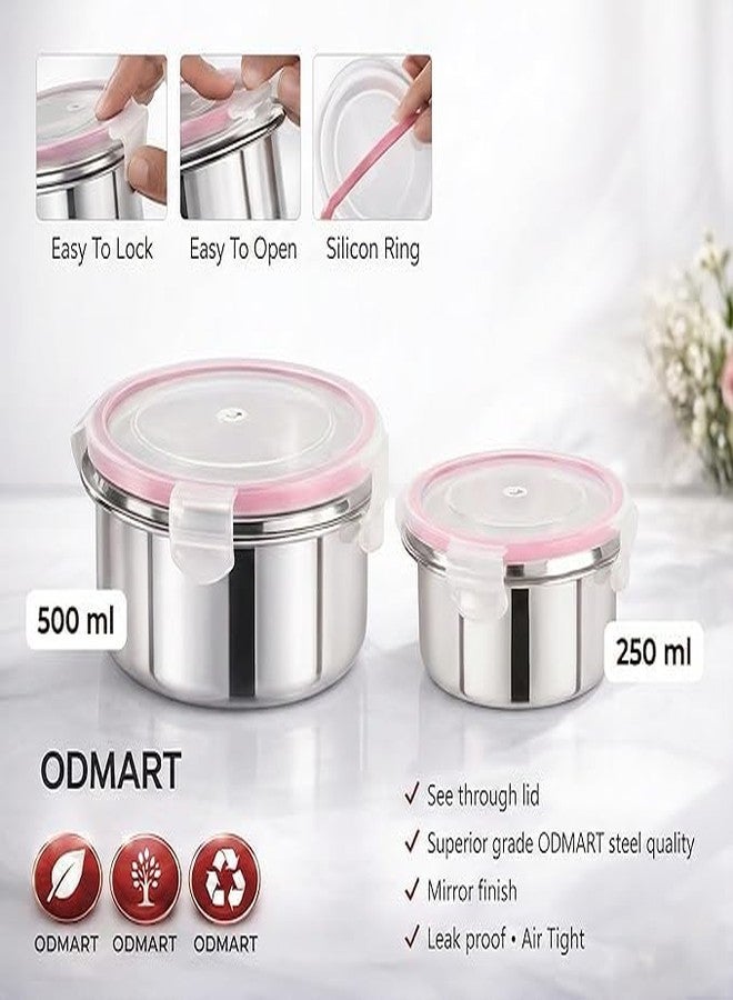 ODMART Stainless Steel Leak Proof Click & Seal Tiffin Containers Set Airtight Lunch Box Rust Free Easy Grip Compact Food Storage (500ml + 250ml) - Image 3