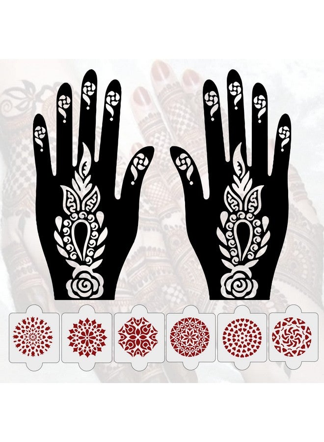 ivana's Pack Of 8 Pcs (2 Pcs Heena Stencil Tatto + 6 Pcs Laser Cut Pvc Reusable Heena Stencils), Heena Mehandi Sticker, Mehandi Stickers For Full Hand For Women, Girls And Kids, Easy To Apply, Niv-004 - Image 1