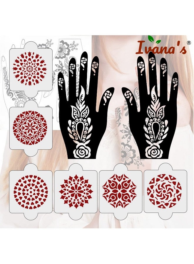 ivana's Pack Of 8 Pcs (2 Pcs Heena Stencil Tatto + 6 Pcs Laser Cut Pvc Reusable Heena Stencils), Heena Mehandi Sticker, Mehandi Stickers For Full Hand For Women, Girls And Kids, Easy To Apply, Niv-004 - Image 4