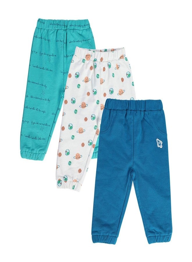 miniklub Baby Full Length All Round Elastic Marshmallow/Blue/Aqua Cotton Knitted Bottom Pack Of 3 (New Born) - Image 1