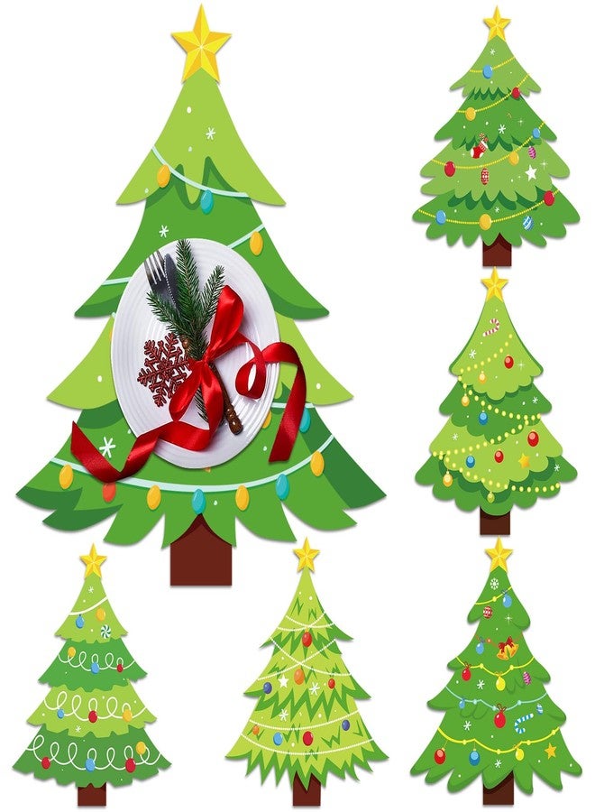 OBUSATT Plastic Placemats Set of 6 Christmas Tree Table Mats Xmas Holiday Placemats Wipe Clean Washable Place Mats for Indoor Outdoor Kitchen Dining Table Decor - Image 1
