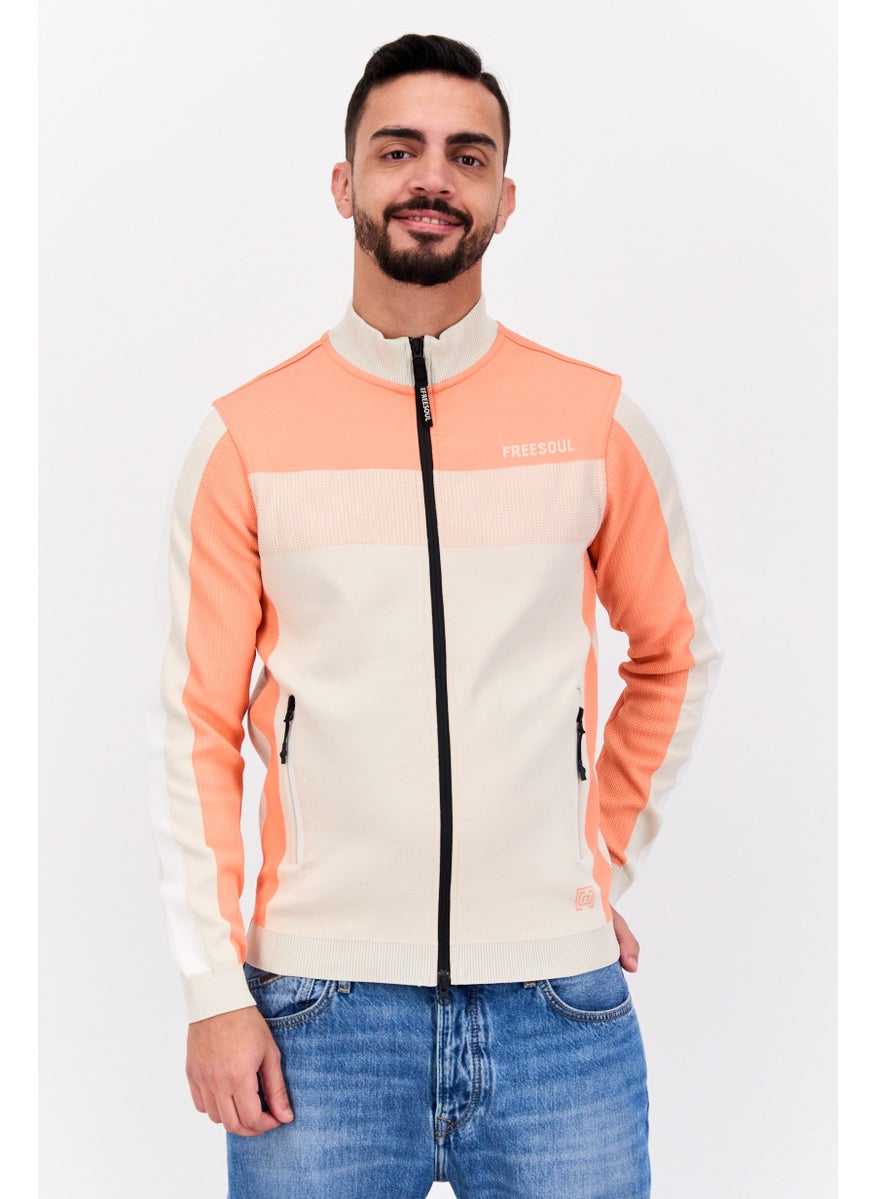 Free Soul Men Mock Neck Brand Logo Long Sleeves Sweatshirt, Coral  - Image 1