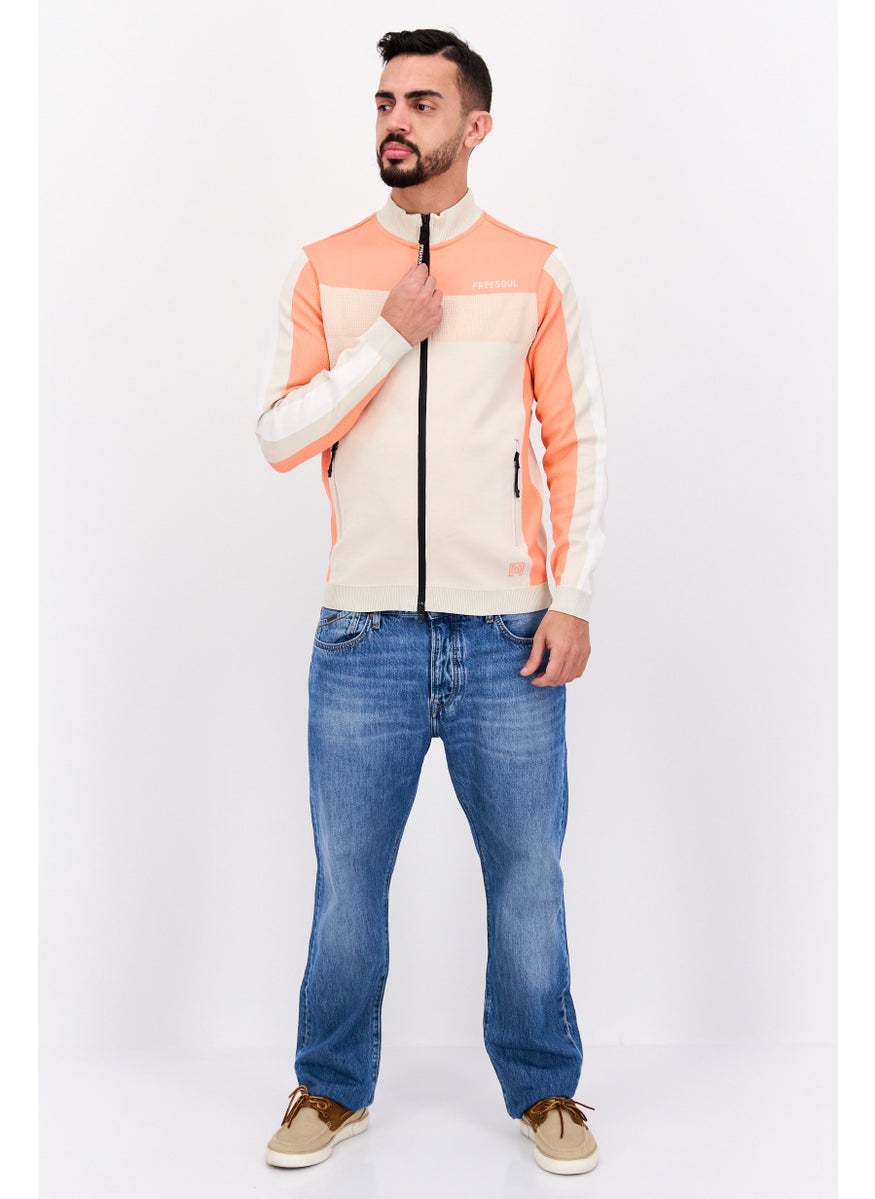 Free Soul Men Mock Neck Brand Logo Long Sleeves Sweatshirt, Coral  - Image 4