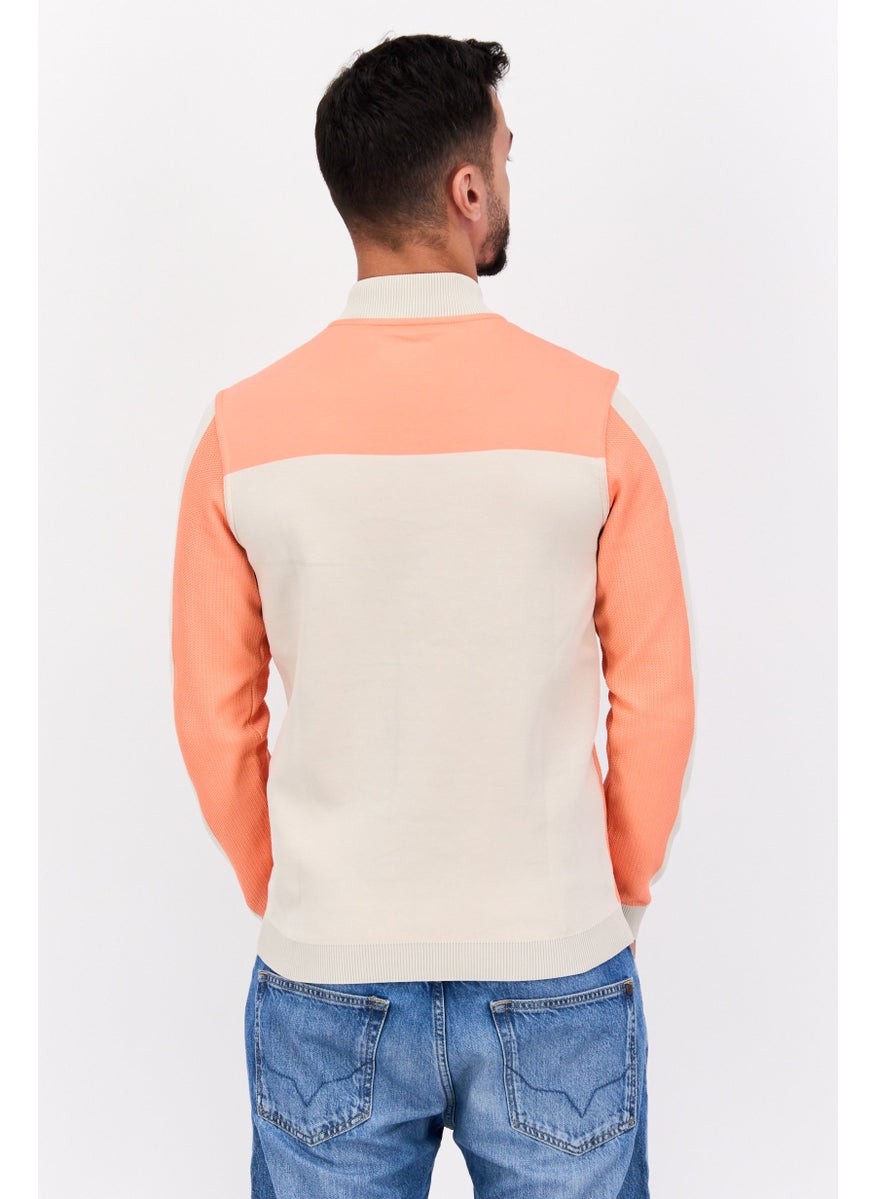 Free Soul Men Mock Neck Brand Logo Long Sleeves Sweatshirt, Coral  - Image 3