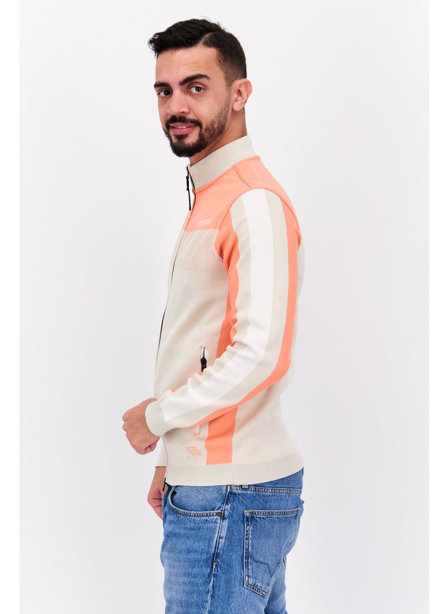Free Soul Men Mock Neck Brand Logo Long Sleeves Sweatshirt, Coral  - Image 2