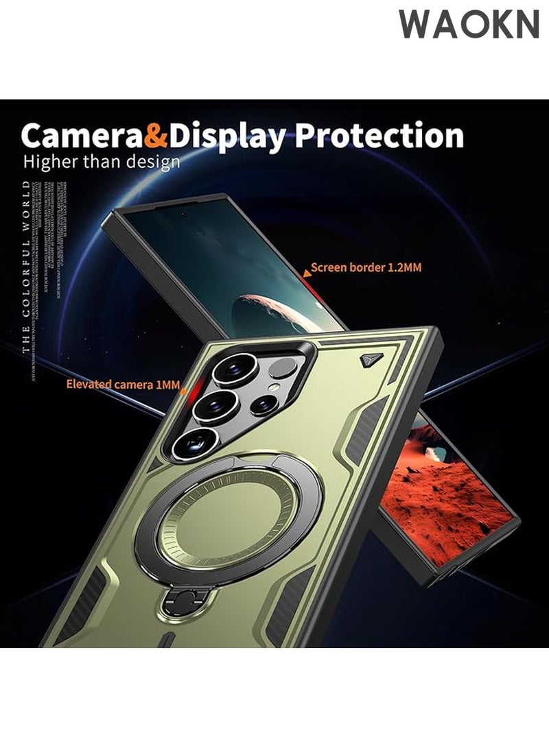 دبليو أيه أو كي أن جراب لهاتف Samsung S25 Ultra، هاتف عسكري متين، حامل، شبكة مغناطيسية، نحيف، مقاوم للخدش، فتحات دقيقة، قبضة مضادة للانزلاق، متانة، أغطية واقية، حماية شديدة التحمل، حماية 360 درجة، أسود - Image 5