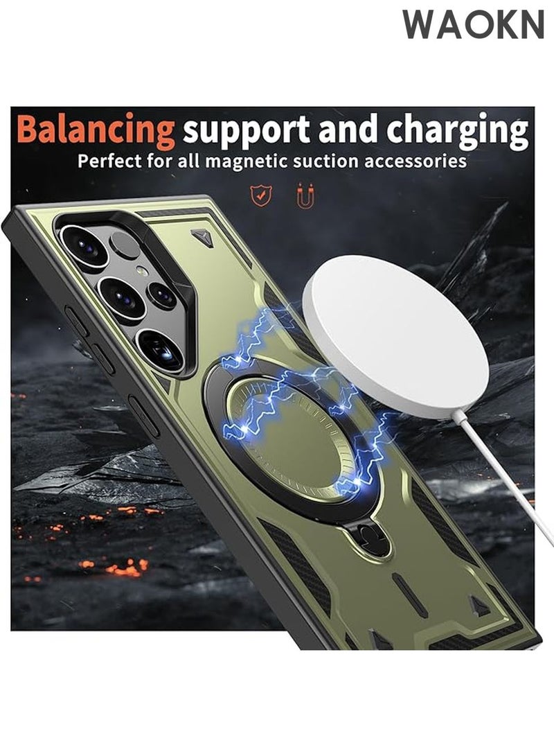 دبليو أيه أو كي أن جراب لهاتف Samsung S25 Ultra، هاتف عسكري متين، حامل، شبكة مغناطيسية، نحيف، مقاوم للخدش، فتحات دقيقة، قبضة مضادة للانزلاق، متانة، أغطية واقية، حماية شديدة التحمل، حماية 360 درجة، أسود - Image 3