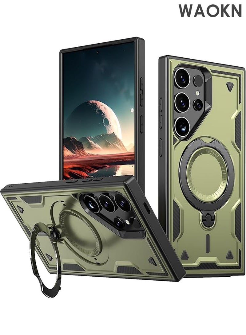 دبليو أيه أو كي أن جراب لهاتف Samsung S25 Ultra، هاتف عسكري متين، حامل، شبكة مغناطيسية، نحيف، مقاوم للخدش، فتحات دقيقة، قبضة مضادة للانزلاق، متانة، أغطية واقية، حماية شديدة التحمل، حماية 360 درجة، أسود - Image 4