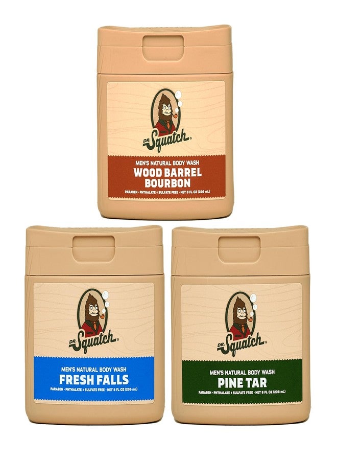 Dr. Squatch NEW Body Wash for Men with Nourishing, Natural Ingredients | No Paraben, Phthalate, Sulfate | All Day Moisturization | Pine Tar, Wood Barrel Bourbon & Fresh Falls (8 oz, 3-Pack) - Image 1