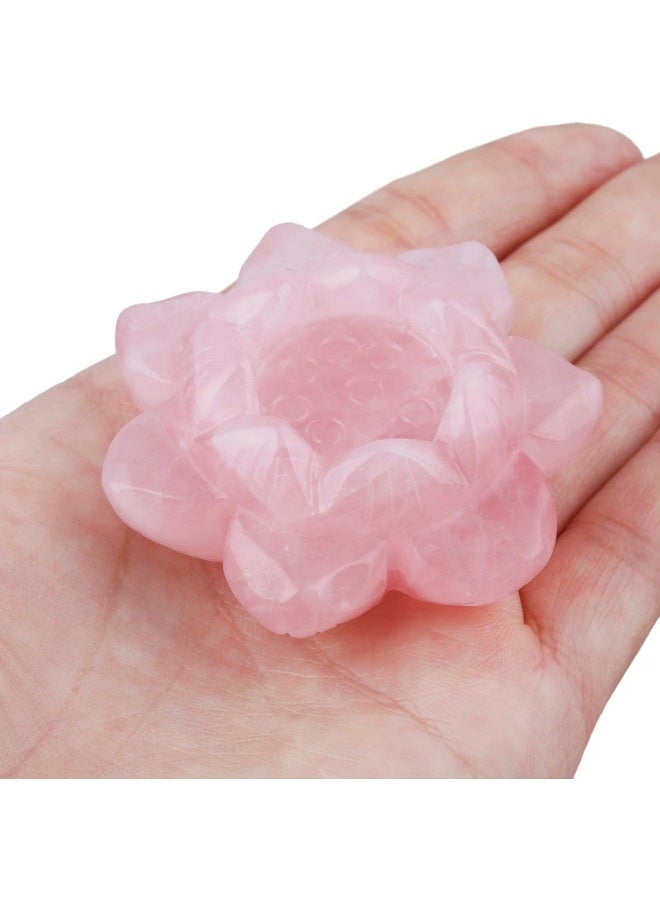 mookaitedecor Rose Quartz Carved Gemstone Lotus Flower Statue Crystal Ball StandCandle Holder Decorative - Image 3