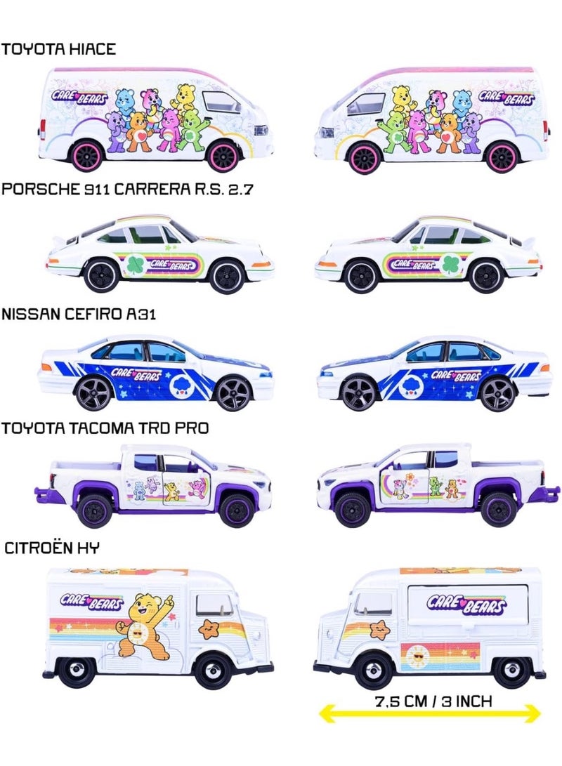 Majorette Care Bears 5-Piece Die-Cast Mini Car Gift Set, 1:64 Scale Metal Toy Vehicles with Colourful Care Bears Designs, 5 Collectible Cars for Kids Ages 3+ - Image 2