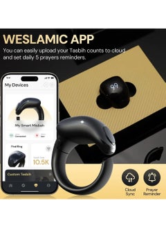 salam Smart Tasbeeh Ring Prayer Times Reminder Waterproof Electronic Ring with Magnetic Charger Black (Size 18-20)  - Image 1