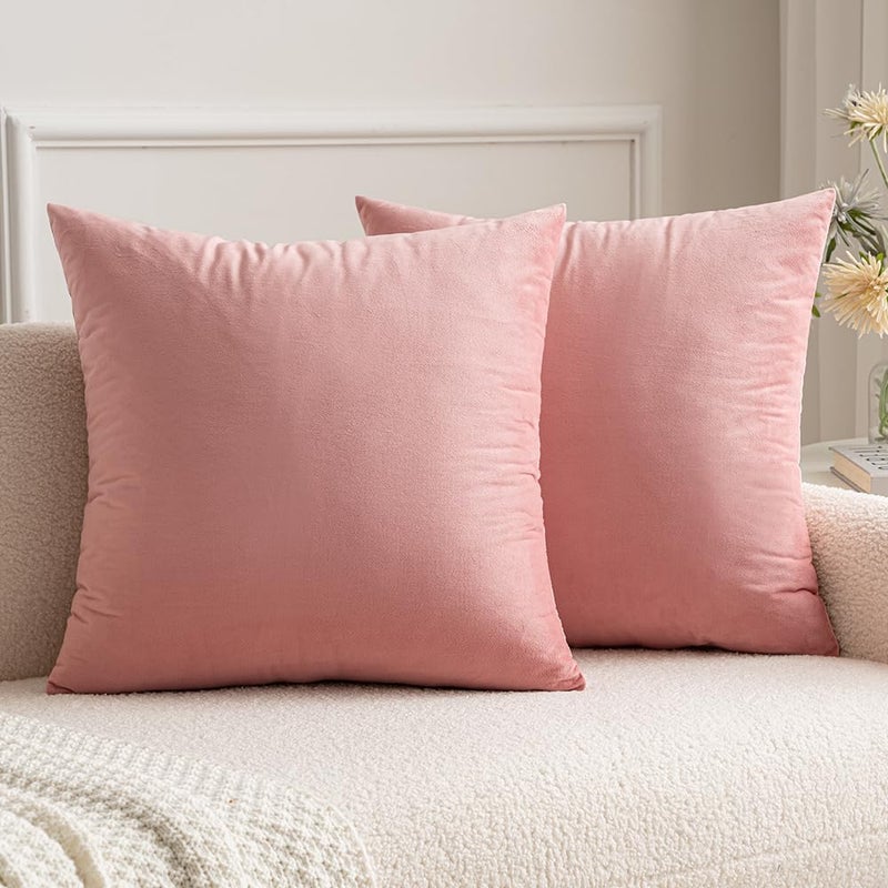 MIULEE Velvet Throw Pillow Covers 18x18 Inch, Pack of 2 - Dusty Pink, Soft Solid Decorative Pillow Covers Cushion Cases Modern Luxury Valentines Home Decor for Spring Couch Sofa Bedroom Livingroom - Image 1