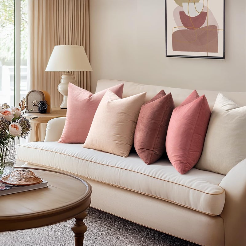 MIULEE Velvet Throw Pillow Covers 18x18 Inch, Pack of 2 - Dusty Pink, Soft Solid Decorative Pillow Covers Cushion Cases Modern Luxury Valentines Home Decor for Spring Couch Sofa Bedroom Livingroom - Image 3