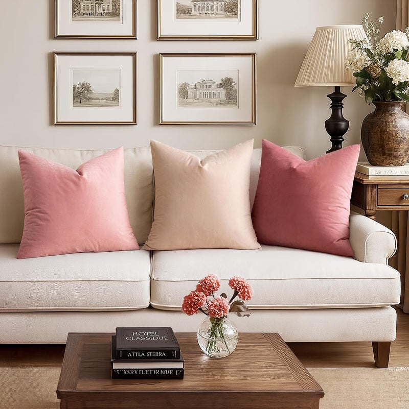 MIULEE Velvet Throw Pillow Covers 18x18 Inch, Pack of 2 - Dusty Pink, Soft Solid Decorative Pillow Covers Cushion Cases Modern Luxury Valentines Home Decor for Spring Couch Sofa Bedroom Livingroom - Image 2