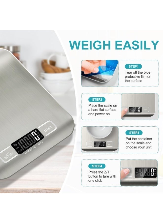 High-Precision Digital Kitchen Scale – Stainless Steel Anti-Rust Surface with LCD Display – Electronic Food and Baking Scale – Modern Silver Finish_ Stainless Steel Scale - Image 5
