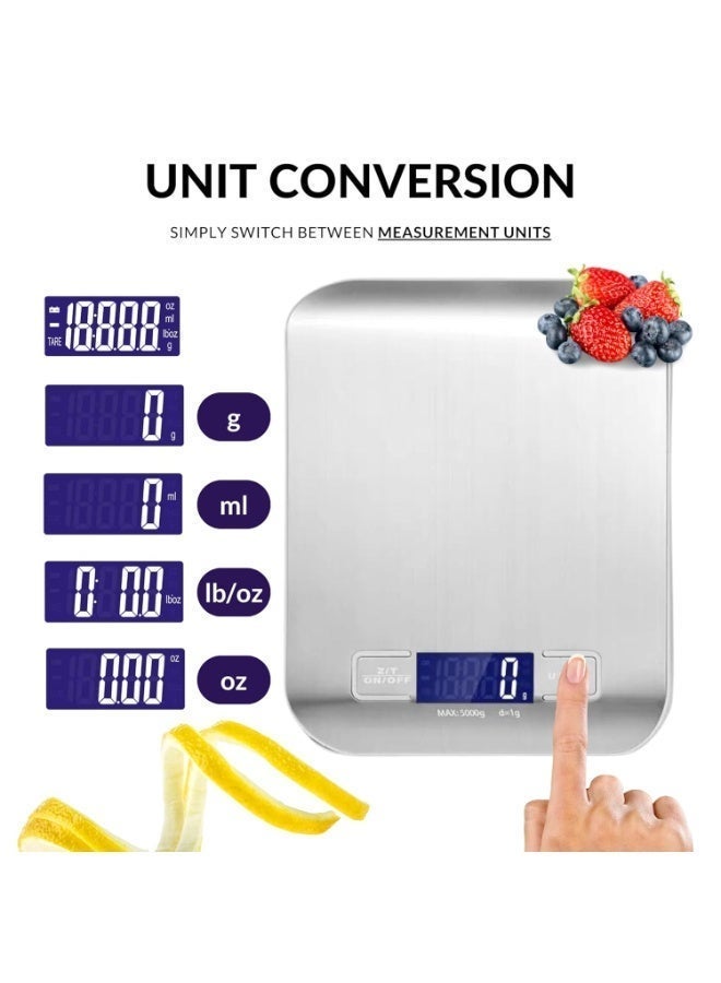 High-Precision Digital Kitchen Scale – Stainless Steel Anti-Rust Surface with LCD Display – Electronic Food and Baking Scale – Modern Silver Finish_ Stainless Steel Scale - Image 3