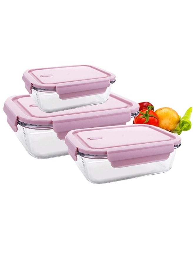 Generic - Set of 3 High Borosilicate Glass Food Container with Airtight Lid Microwave Oven Available Multicolor - Image 1