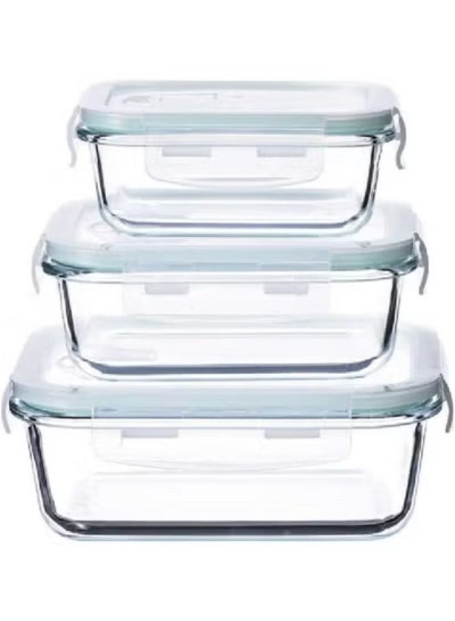 High Quality Glass Food Container Set Made of High Borosilicate Glass, Rectangular Shape with Snap Closure, Leakproof Glass Meal Prep, BPA Free, Set of 3 (410ml + 680ml + 1040ml) - Clear - Image 2