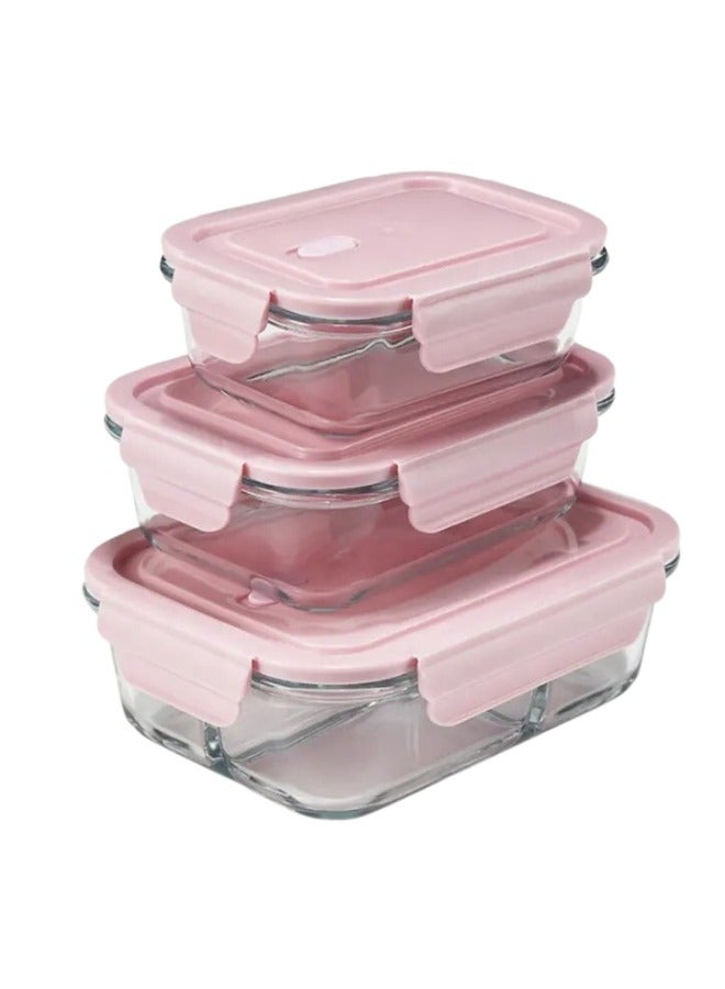 High Quality Glass Food Container Set Made of High Borosilicate Glass, Rectangular Shape with Snap Closure, Leakproof Glass Meal Prep, BPA Free, Set of 3 (410ml + 680ml + 1040ml) - Clear - Image 3