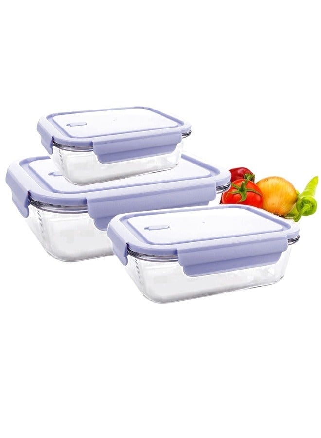 High Quality Glass Food Container Set Made of High Borosilicate Glass, Rectangular Shape with Snap Closure, Leakproof Glass Meal Prep, BPA Free, Set of 3 (410ml + 680ml + 1040ml) - Clear - Image 5