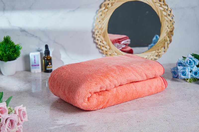 Fezora® Microfiber Towels for Bath | Towels for Bath Large Size | Bath Towel- Super & Absorbent with Hook Quick Dry | 500 GSM | 1 Piece Bath Towel for Men/Women 70 cms x 140 cms (Orange) - Image 2