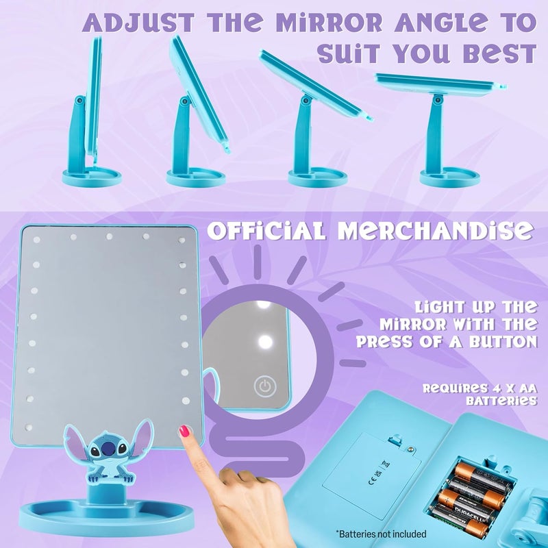 Disney Stitch LED Table Mirror with Trinket Tray, Bedroom Travel - Stitch Gifts (Blue) - Image 4