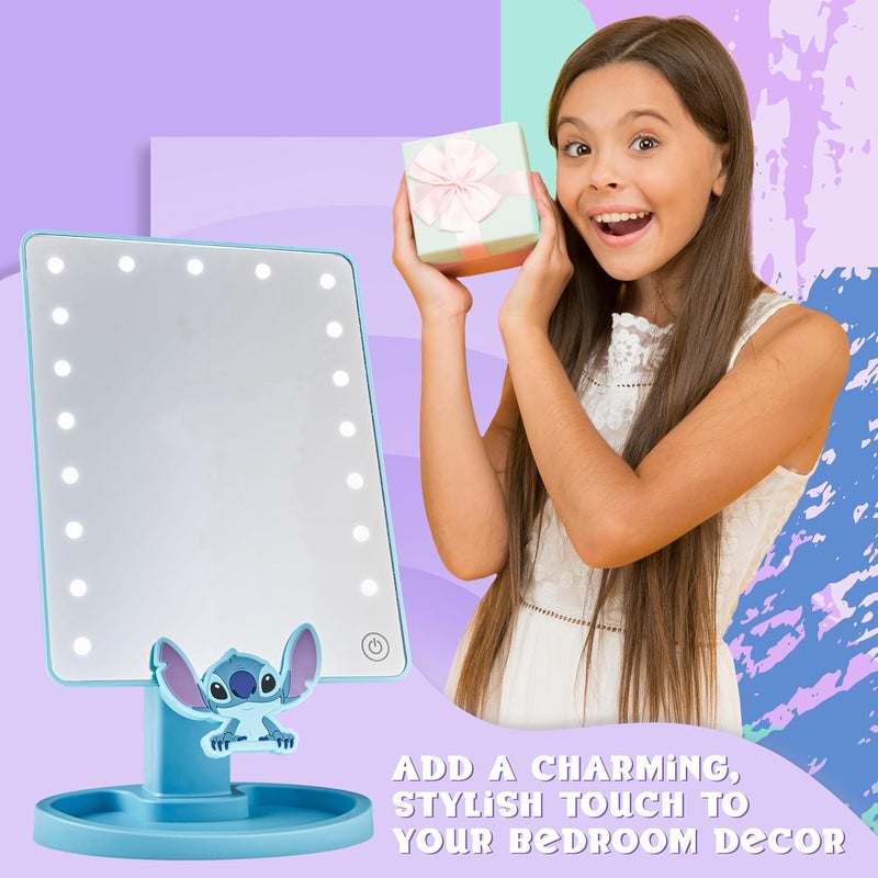 Disney Stitch LED Table Mirror with Trinket Tray, Bedroom Travel - Stitch Gifts (Blue) - Image 3
