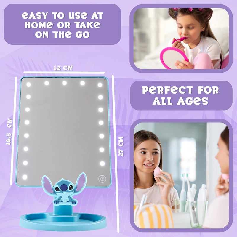 Disney Stitch LED Table Mirror with Trinket Tray, Bedroom Travel - Stitch Gifts (Blue) - Image 5