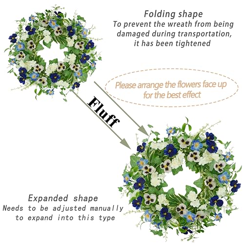 AMF0RESJ Artificial Spring Summer Wreath with Pansy Flower,Lavender Morning Glory for Front Door Indoor Outdoor Farmhouse Home Wall Window Festival Wedding Decor, - Image 4