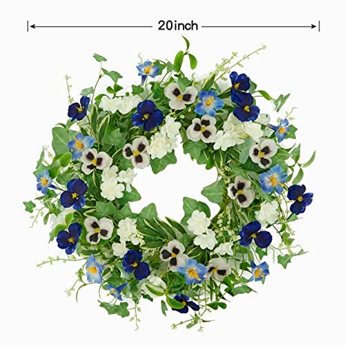 AMF0RESJ Artificial Spring Summer Wreath with Pansy Flower,Lavender Morning Glory for Front Door Indoor Outdoor Farmhouse Home Wall Window Festival Wedding Decor, - Image 3