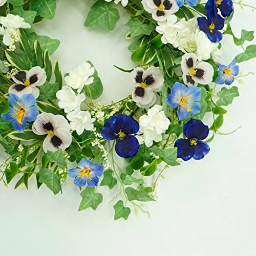 AMF0RESJ Artificial Spring Summer Wreath with Pansy Flower,Lavender Morning Glory for Front Door Indoor Outdoor Farmhouse Home Wall Window Festival Wedding Decor, - Image 5