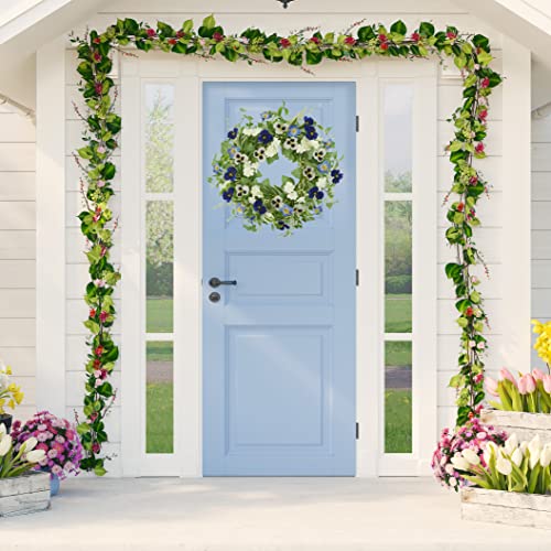 AMF0RESJ Artificial Spring Summer Wreath with Pansy Flower,Lavender Morning Glory for Front Door Indoor Outdoor Farmhouse Home Wall Window Festival Wedding Decor, - Image 2
