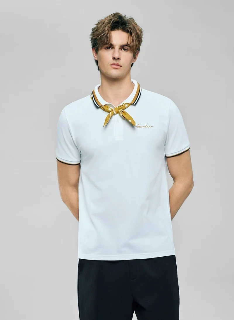 Men’s Slim Pique Polo with Contrast Collar & Signature Embroidery